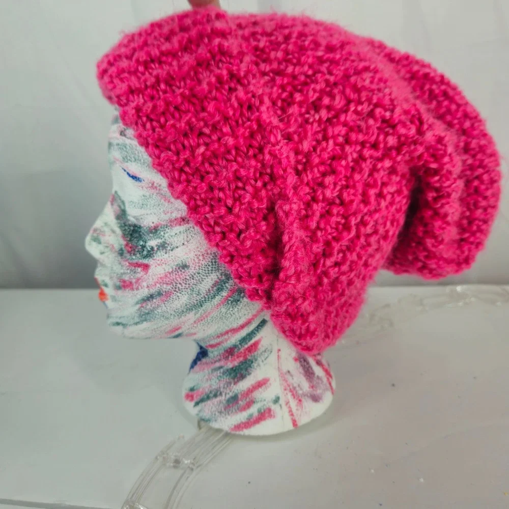 Handmade Soft Chunky Knit Slouchy Beanie Hat Bright Pink Unisex ‎ Crochet